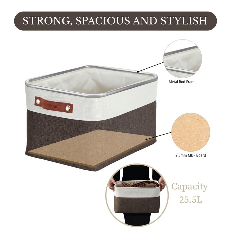 DECOMOMO Storage Baskets for Shelves - Fabric Storage Bins, Linen Closet Organizers and Storage (Brown & White, Large - 3 Pack) - Image 4