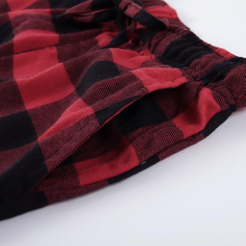 Spring&Gege Mens Soft Plaid Pajamas Pants Flannel PJ Pants Lounge Long Bottoms, Black and Red, Large - Image 5