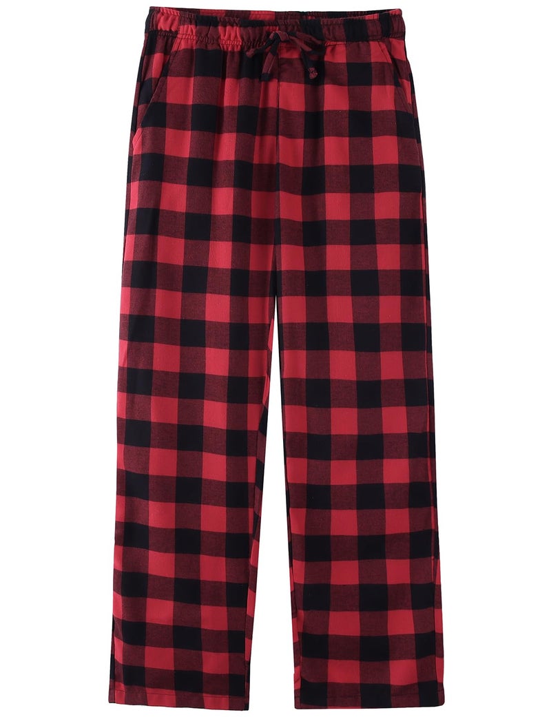 Spring&Gege Mens Soft Plaid Pajamas Pants Flannel PJ Pants Lounge Long Bottoms, Black and Red, Large - Image 1