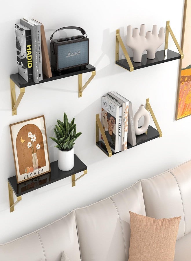 Cilinta Gold Black Floating Shelves Wall Mounted Set of 2, 8mm Transparent Acrylic, Invisible Wall Shelves for Bedroom, Living Room, Bathroom, Kitchen, Office Display Decor (13in) - Image 3