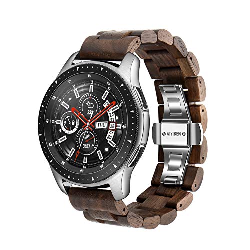 AIYIBEN Wood Watchband 22mm for Samsung Galaxy 46mm wooden Stainless Steel Watch Band Quick Release Strap Replacement Bracelet Wristband for Gear S3 Walnut 22MM - Image 1