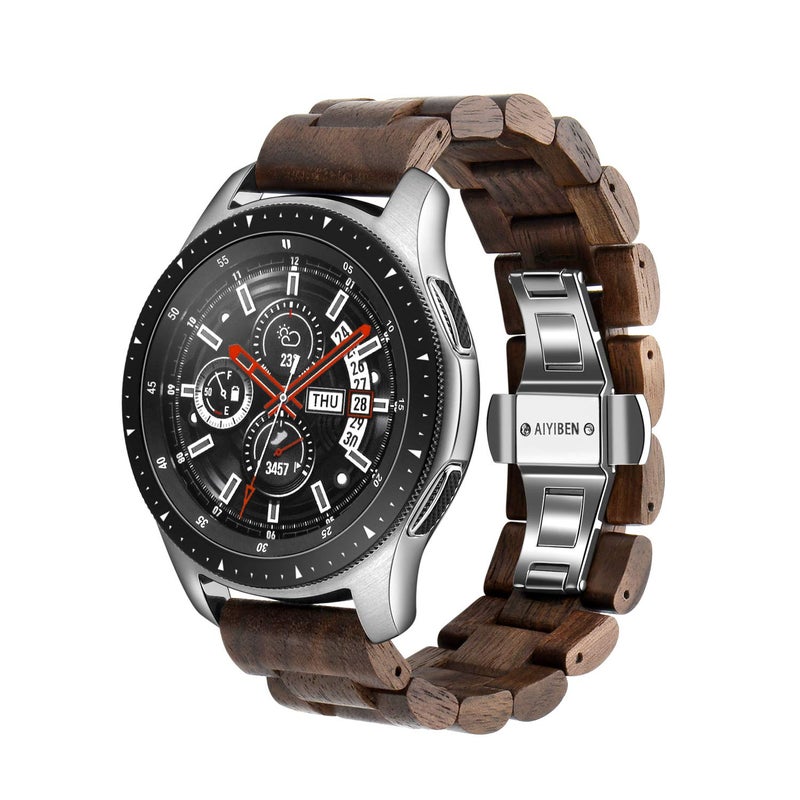 AIYIBEN Wood Watchband 22mm for Samsung Galaxy 46mm wooden Stainless Steel Watch Band Quick Release Strap Replacement Bracelet Wristband for Gear S3 Walnut 22MM - Image 2