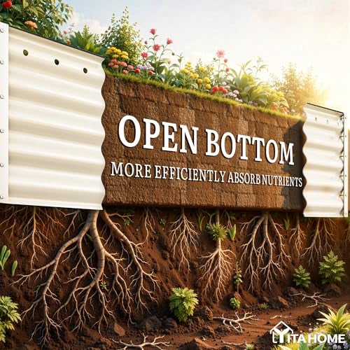 YITAHOME 8x2x1.5ft Raised Garden Bed Kit, 17" Tall 9 in 1 Large Galvanized Metal Planter Box with Gloves & Safety Rubber, Outdoor Flower Bed for Plants Vegetables Flowers, Cream Yellow - Image 3