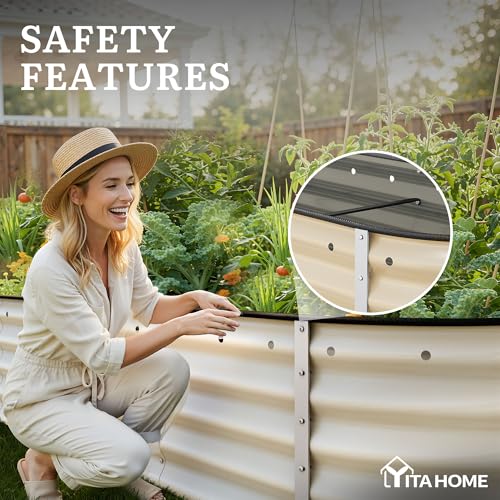 YITAHOME 8x2x1.5ft Raised Garden Bed Kit, 17" Tall 9 in 1 Large Galvanized Metal Planter Box with Gloves & Safety Rubber, Outdoor Flower Bed for Plants Vegetables Flowers, Cream Yellow - Image 5