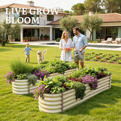 YITAHOME 8x2x1.5ft Raised Garden Bed Kit, 17" Tall 9 in 1 Large Galvanized Metal Planter Box with Gloves & Safety Rubber, Outdoor Flower Bed for Plants Vegetables Flowers, Cream Yellow - Image 2