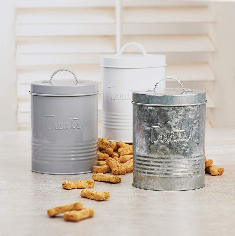 Amici Home Amici Pet Retro Treats Metal Canister | Pet Food Storage Container | Airtight Lid | 72 Ounce Capacity | Farmhouse D?cor | Rustic Metal Dog Treat Jar (White) - Image 2