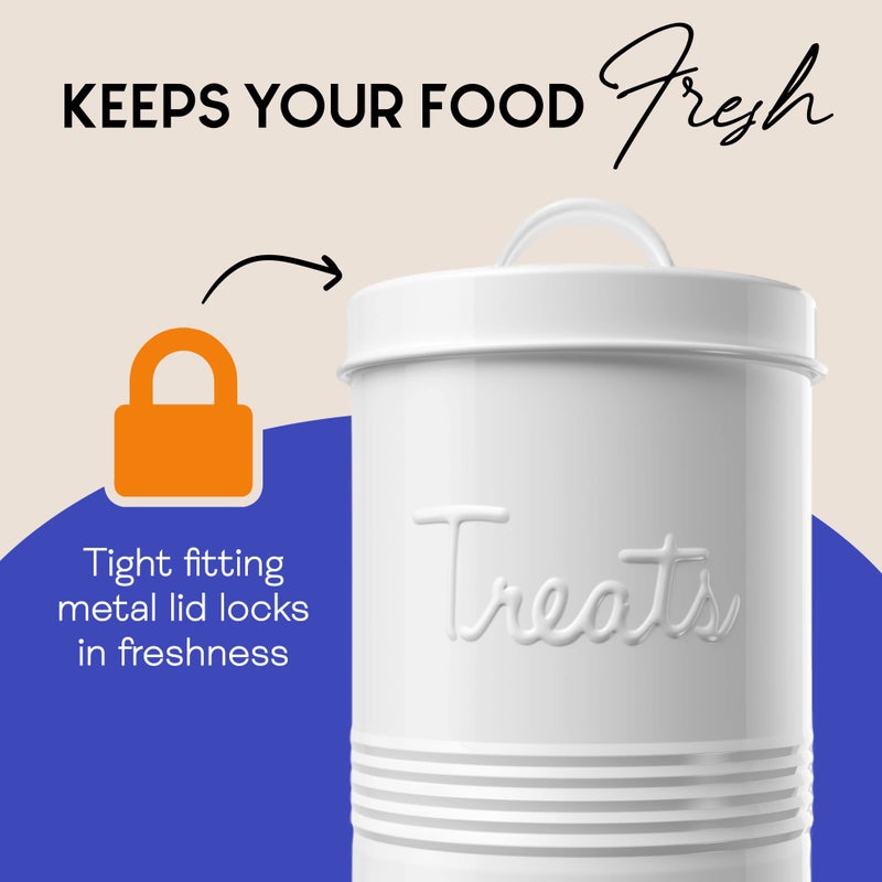 Amici Home Amici Pet Retro Treats Metal Canister | Pet Food Storage Container | Airtight Lid | 72 Ounce Capacity | Farmhouse D?cor | Rustic Metal Dog Treat Jar (White) - Image 4