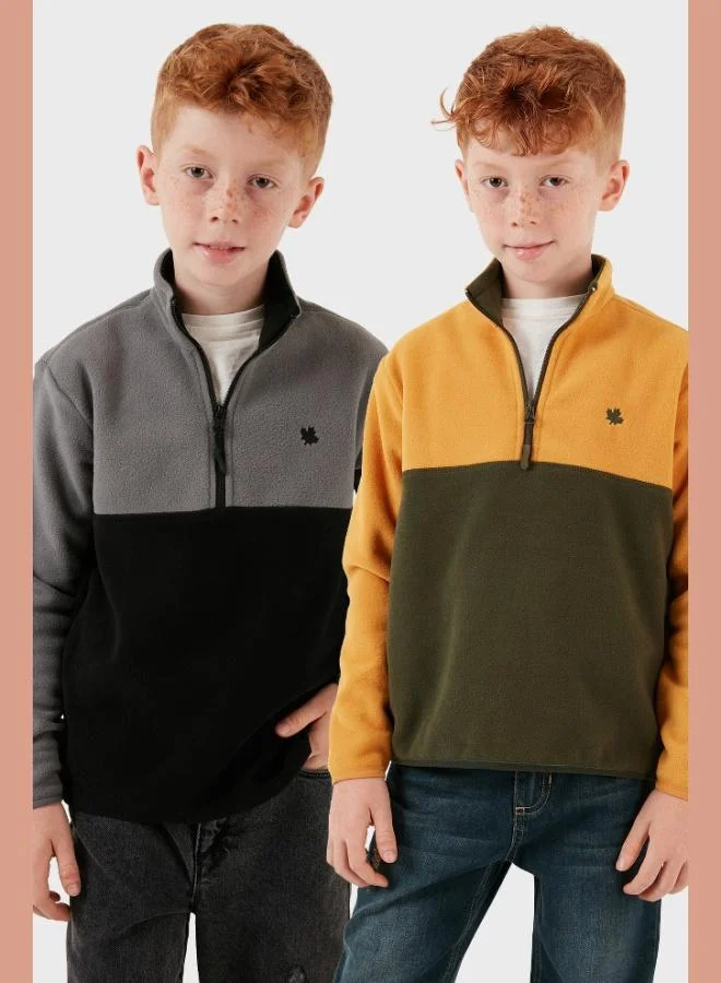 Lela Lela Soft Texture Half Zipper Color Block Stand Collar 2-Pack Polar Kids POLAR 5905004S2