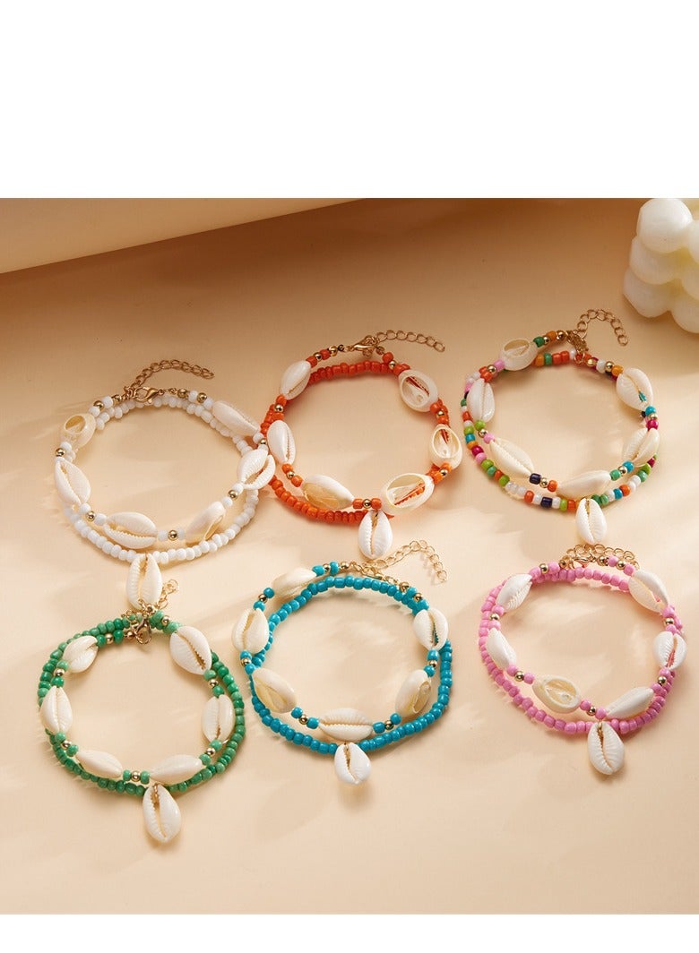 Bohemian style layered shell ankle chain for girls, high-end feeling, summer beach, rice bead shell ankle chain - Image 2