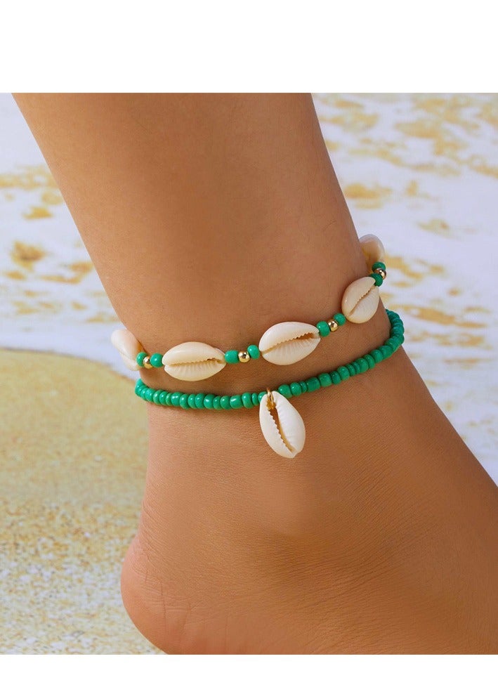 Bohemian style layered shell ankle chain for girls, high-end feeling, summer beach, rice bead shell ankle chain - Image 3