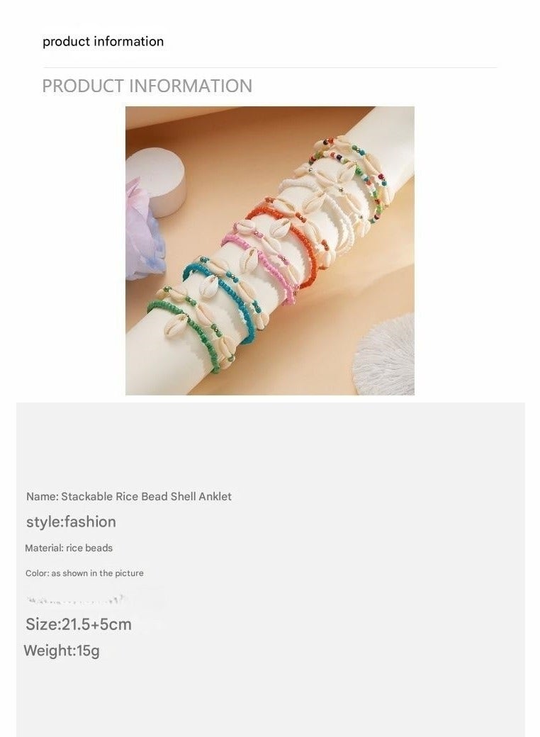 Bohemian style layered shell ankle chain for girls, high-end feeling, summer beach, rice bead shell ankle chain - Image 4
