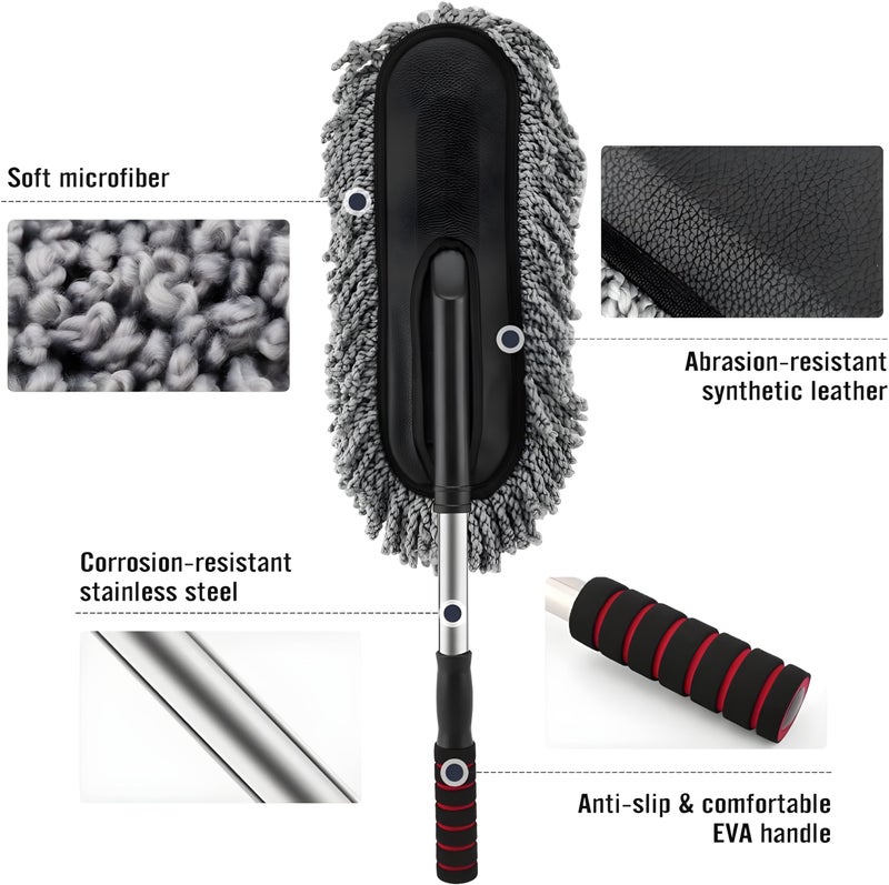 AUTOFRILL Soft Microfiber Car Cleaning Brush with Extendable Long Handle Microfiber Car Duster Cleaner - Image 3