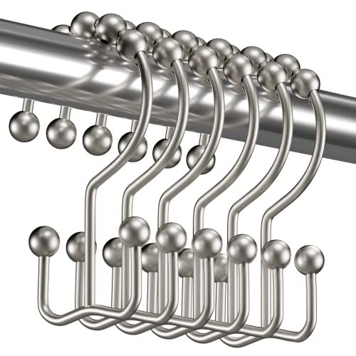 Titanker Shower Curtain Hooks Rings RustResistant Metal Double Glide Shower Hooks for Bathroom Shower Rods Curtains Set of 12 Hooks  Matte Nickel