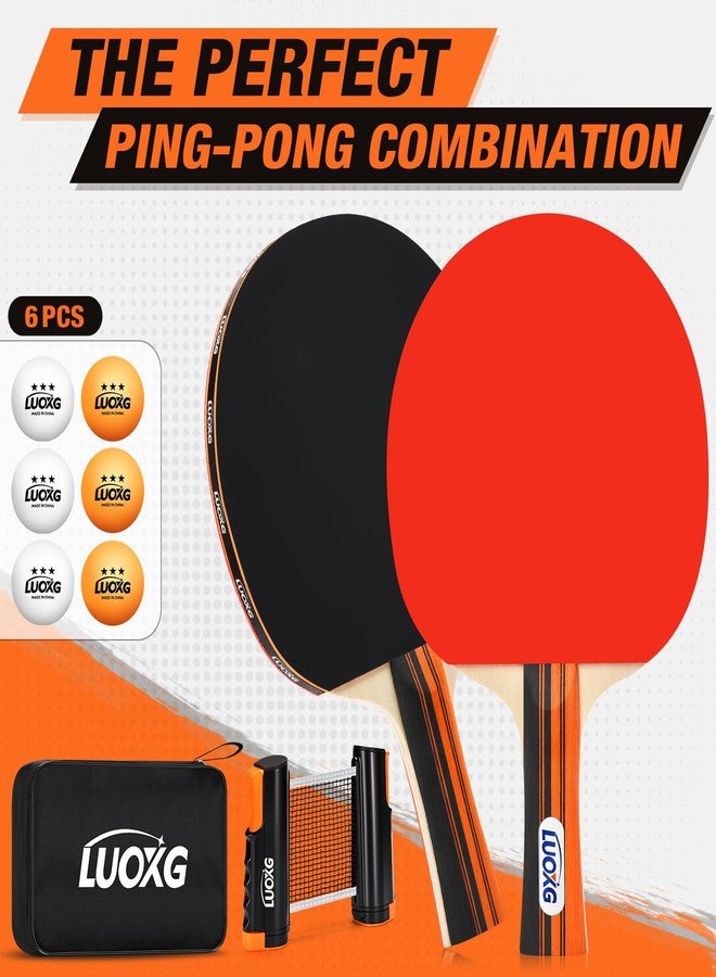 LUOXG Ping Pong Paddles Set of 2, Including Ping Pong Paddles, Balls, a Ping Pong Net and a Portable Case, Table Tennis Rackets Set Suitable for Indoor and Outdoor Games, Anytime and Anywhere - Image 2