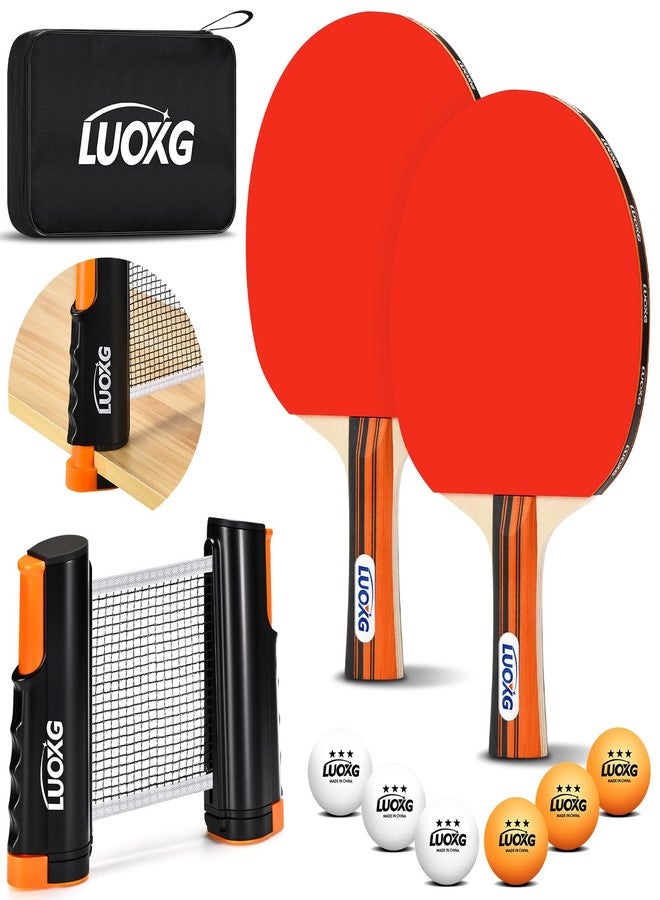 LUOXG Ping Pong Paddles Set of 2, Including Ping Pong Paddles, Balls, a Ping Pong Net and a Portable Case, Table Tennis Rackets Set Suitable for Indoor and Outdoor Games, Anytime and Anywhere - Image 1