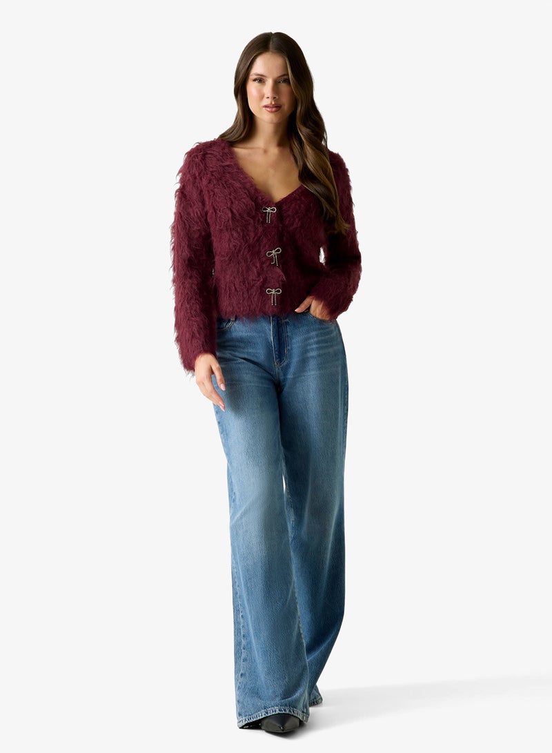 جس كارديجان توميكو بأزرار فيونكة وأكمام طويلة ورقبة على شكل - Image 4