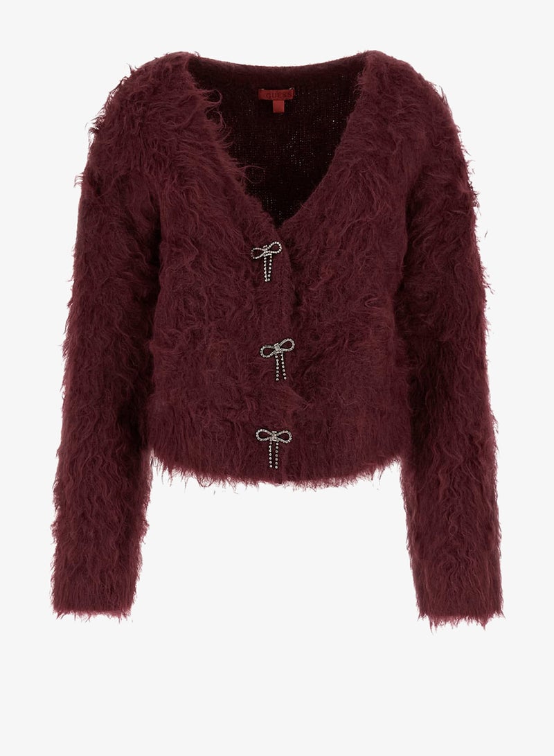 جس كارديجان توميكو بأزرار فيونكة وأكمام طويلة ورقبة على شكل - Image 5