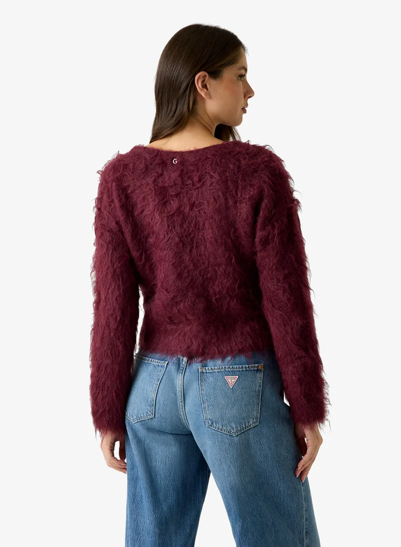 جس Long Sleeve V-Neck Tomiko Bow Button Cardi