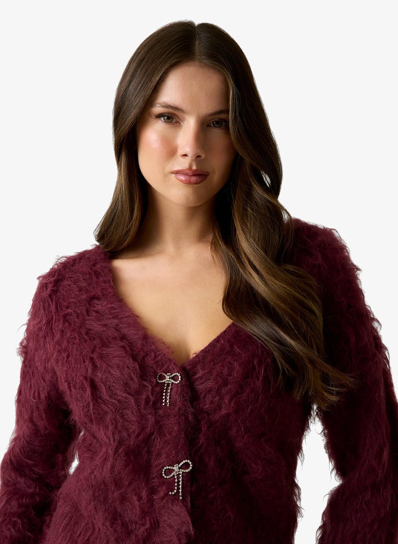 جس كارديجان توميكو بأزرار فيونكة وأكمام طويلة ورقبة على شكل - Image 3