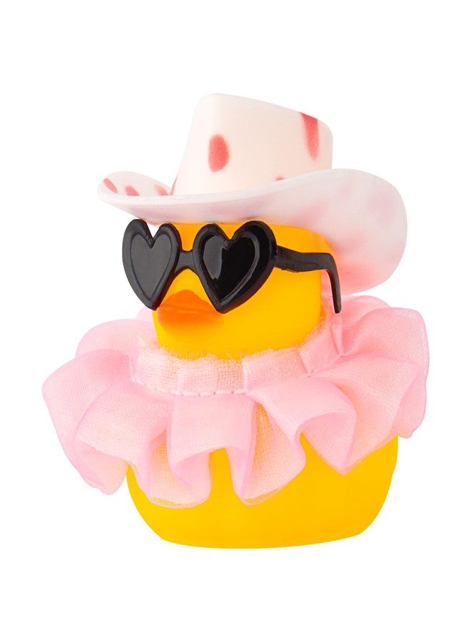 wonuu Car Decorations Cowboy Rubber Ducks, Car Ornament Ducky for Dashboard Accessories with Cowboy Hat, Black Plastic Glasses, Chiffon Pink Skirt - Image 1
