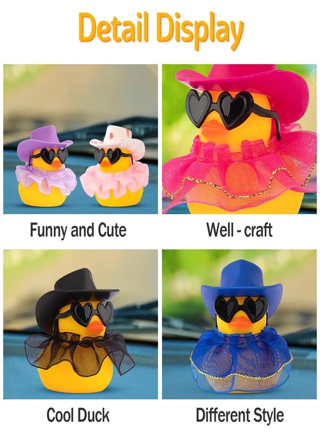 wonuu Car Decorations Cowboy Rubber Ducks, Car Ornament Ducky for Dashboard Accessories with Cowboy Hat, Black Plastic Glasses, Chiffon Pink Skirt - Image 4