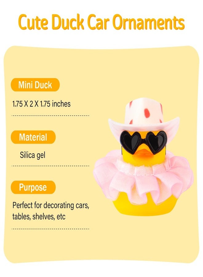 wonuu Car Decorations Cowboy Rubber Ducks, Car Ornament Ducky for Dashboard Accessories with Cowboy Hat, Black Plastic Glasses, Chiffon Pink Skirt - Image 2