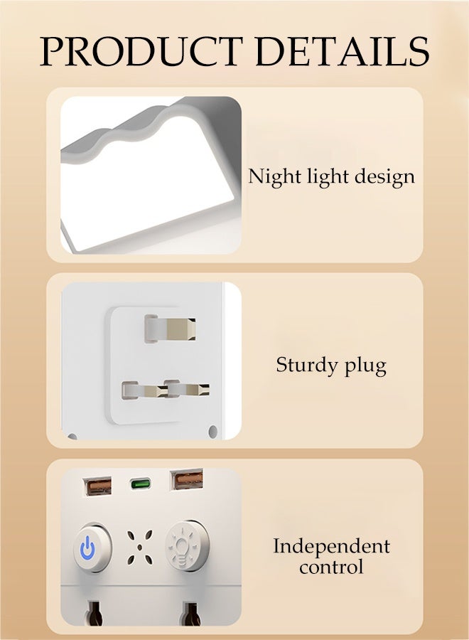 DUNISO 6 IN 1 Power Strip Surge Protector Extension Plug Multiple Outlets with 3 Color Modes and Stepless Dimming Night Light USB C Fast Charger 2 USB Ports Wall Socket Plug Extender with Switches for Home Office Travel - Image 5