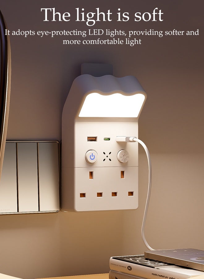 DUNISO 6 IN 1 Power Strip Surge Protector Extension Plug Multiple Outlets with 3 Color Modes and Stepless Dimming Night Light USB C Fast Charger 2 USB Ports Wall Socket Plug Extender with Switches for Home Office Travel - Image 2