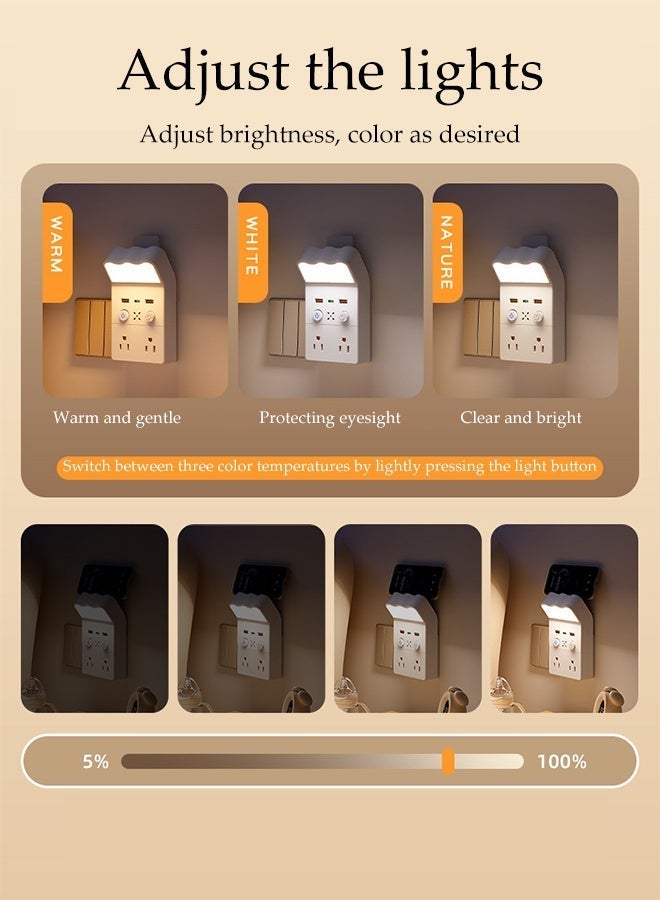 DUNISO 6 IN 1 Multi Plug Extension Socket Adapter with Night Light Power Strip 3 Color Modes and Stepless Dimming Night Light USB C Fast Charger 2 USB Ports Extender Wall Charge Socket with Switches for Home Office Travel - Image 3