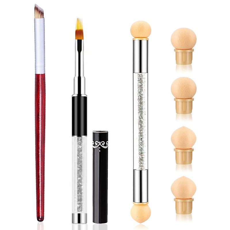 SILPECWEE 3Pcs Acrylic Nail Ombre Brush Set Double-Head Sponge Pen Wooden Nail Gradient Brush With 4Pcs Replaceable Sponge Manicure Tools - Image 1