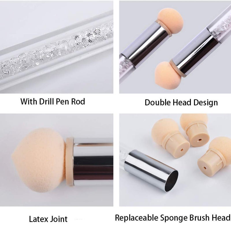 SILPECWEE 3Pcs Acrylic Nail Ombre Brush Set Double-Head Sponge Pen Wooden Nail Gradient Brush With 4Pcs Replaceable Sponge Manicure Tools - Image 3