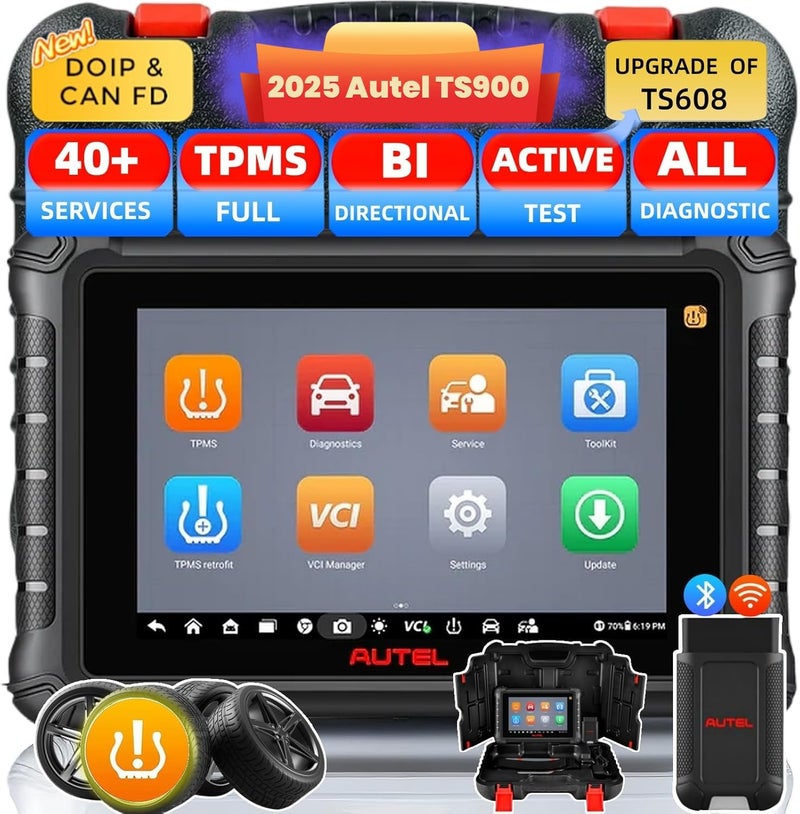 Autel Autel MaxiTPMS TS900 OBD2 Scanner TPMS Sensors Programming Tool Upgrade of TS608 MX808 MX808S MK808 MK808BT MK808TS TS508 TS408 All System Diagnostic Active Test 40 Services Sensor ProgramRelearn