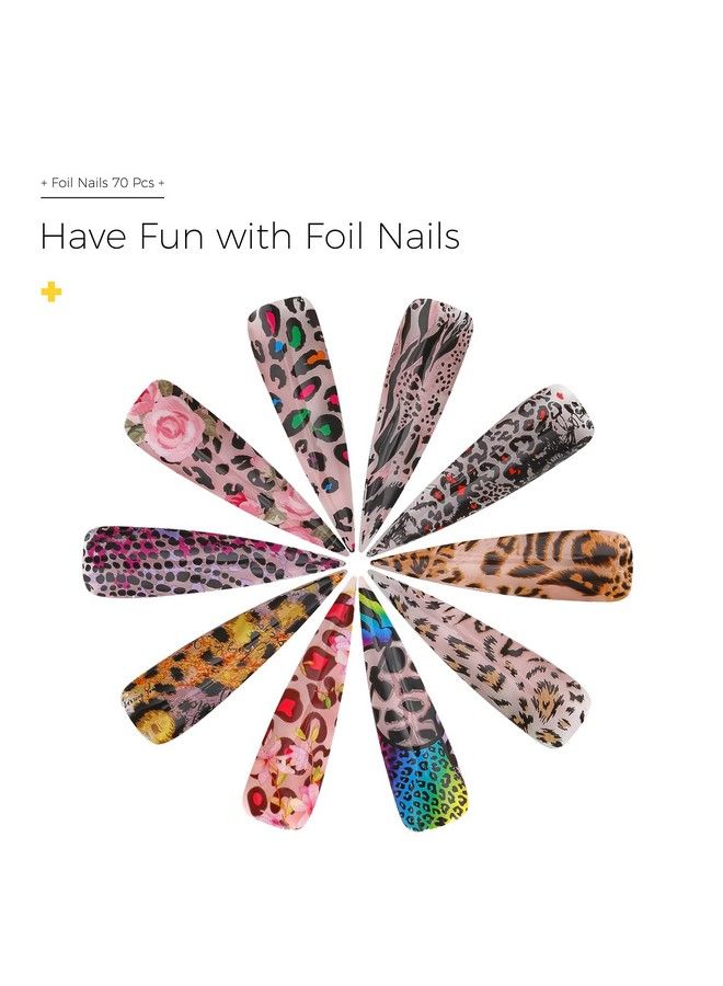 BURANO Nail Art Foil Glue Gel 15Ml 2 Bottles With 70Pcs Foil Stickers Set Nail Foil Glue For Nails Designer Nail Foils Nail Art Foil Transfer Gel - Image 3