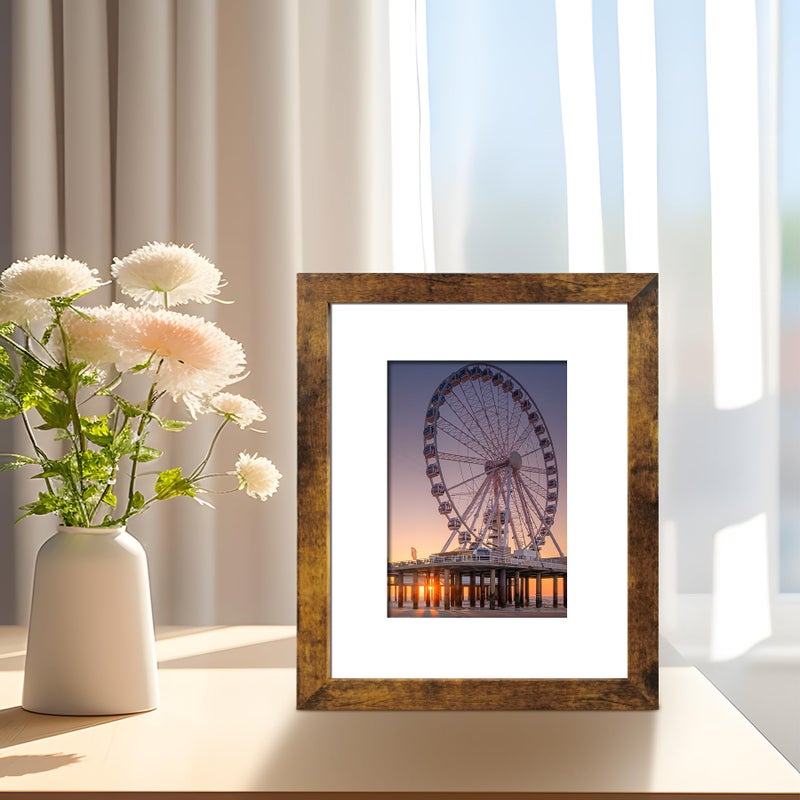 BESCRCL 8x10 إطار الصورة البني دافئ مجموعة من 6 صور عرض 5x7 مع حصيرة أو 8x10 بدون حصيرة لتركيب الجدار أو الطاولة - Image 2