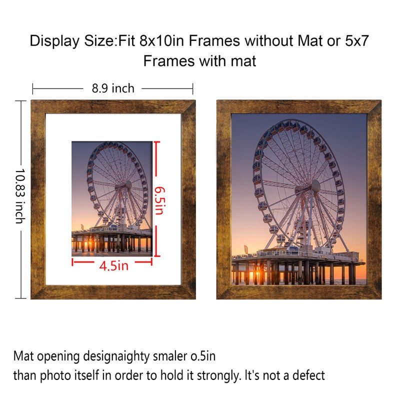 BESCRCL 8x10 إطار الصورة البني دافئ مجموعة من 6 صور عرض 5x7 مع حصيرة أو 8x10 بدون حصيرة لتركيب الجدار أو الطاولة - Image 3