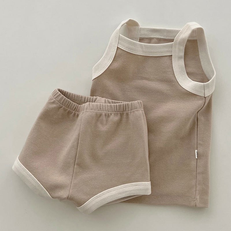 Summer Cotton Baby Vest and Shorts Set pure brown 