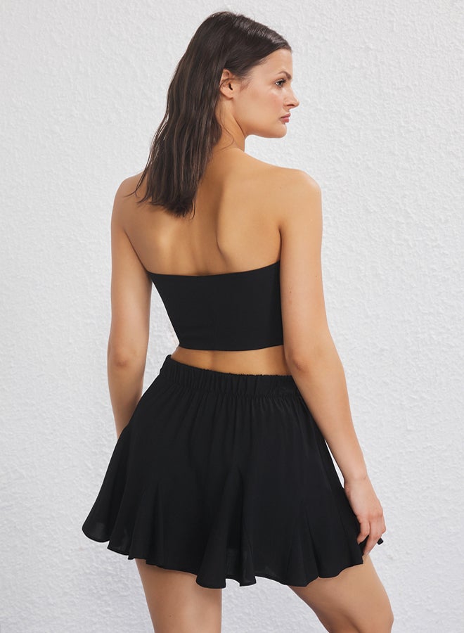 trendyol Black Woven Tie Detail Strapless Blouse Skirt Beach Set  - Image 4