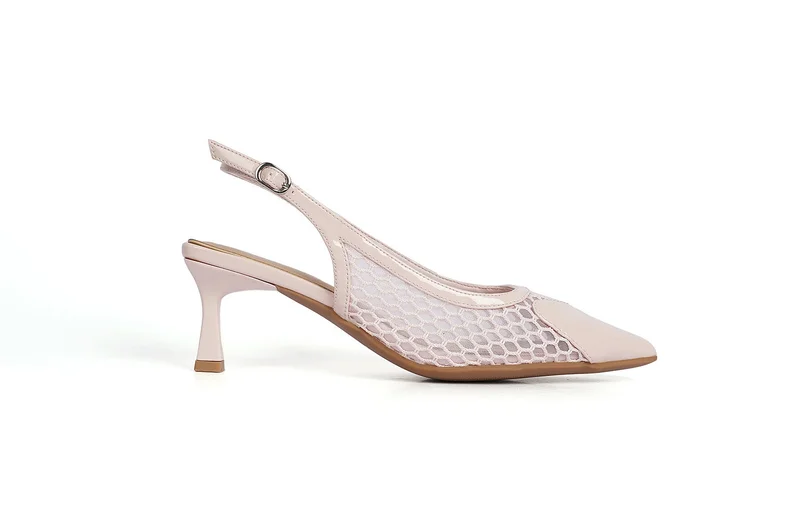 Ladies Mid heel slingback mules on mesh