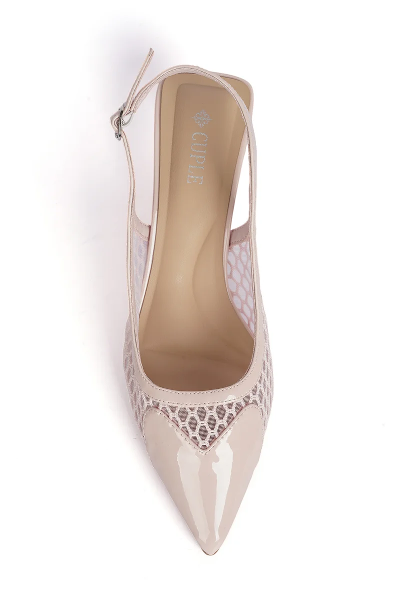 Cuple Ladies Mid heel slingback mules on mesh