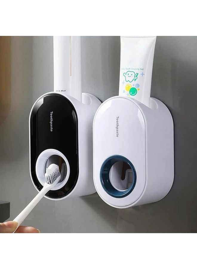 White And Blue Automatic Toothpaste Squeezer Wall Mounted Toothbrush Holder 1pc - Image 1