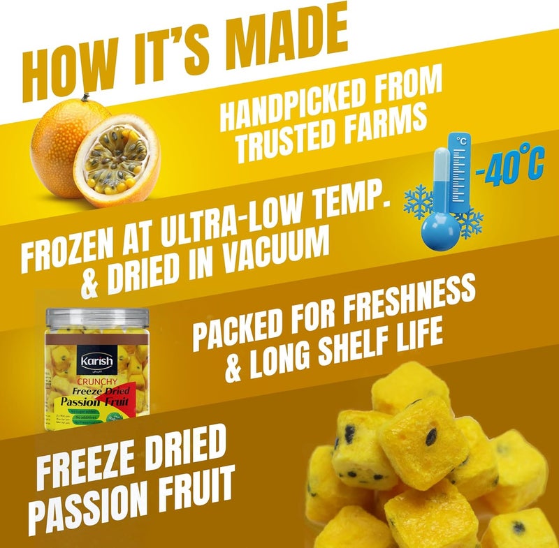 Karish Crunchy Bites Freeze-Dried Passion fruit Snacks - 100% Real Frozen Fruit - Light, Crispy & Healthy Go-To Snack - No Added Sugar - 55 g - Image 2
