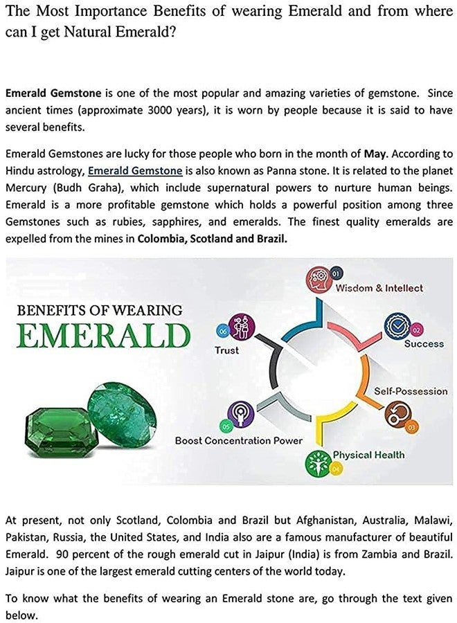 GEMS RIVER Natural Emerald Stone (Panna) 15.00 Carat Lab Certified Natural Emerald Stone Gemstone for Astrological Purpose (X321) - Image 5