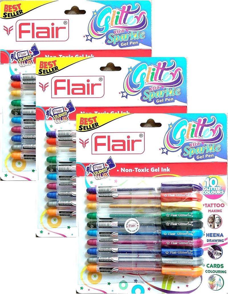 Flair Xtra Sparkle Glitter Gel Pen (Pack of 3)