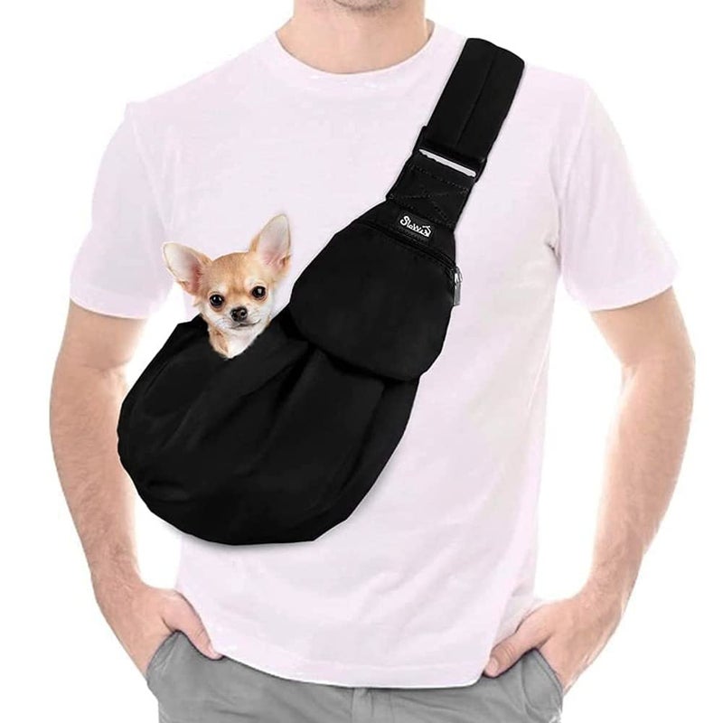 Lukovee Pet Sling Hand Free Dog Sling Carrier Adjustable Padded Strap Tote Bag Breathable Cotton Shoulder Bag Front Pocket Safety Belt Carrying Small Dog Cat Puppy Machine Washable BN S - Image 2