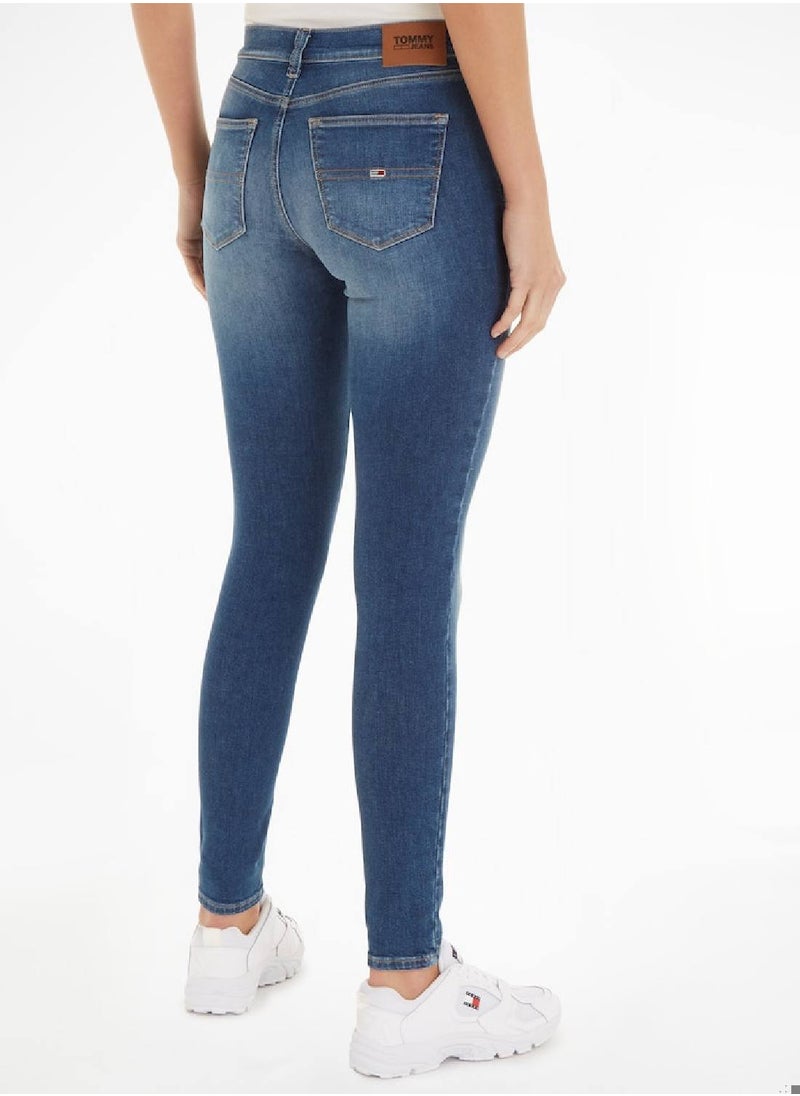 TOMMY JEANS - Women's Nora Mid Rise Skinny Fit Faded Jeans, Blue - Image 1