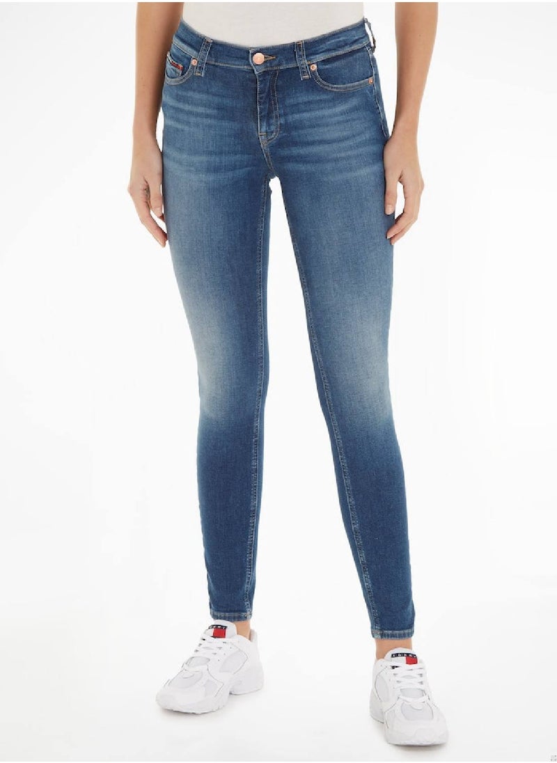 TOMMY JEANS - Women's Nora Mid Rise Skinny Fit Faded Jeans, Blue - Image 1