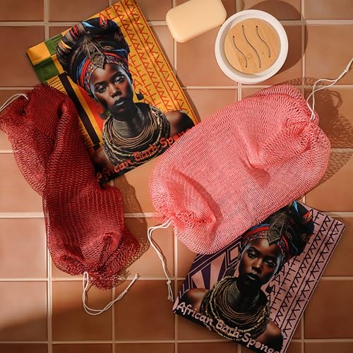 AFRIKI African Net Sponge – Exfoliating Body Scrubber, Black Owned & Rooted in Africa, All Skin Types | 45 in Long (Rust) - Image 3