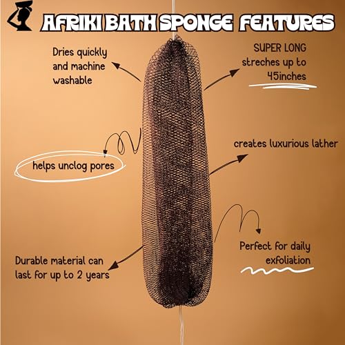 AFRIKI African Net Sponge – Exfoliating Body Scrubber, Black Owned & Rooted in Africa, All Skin Types | 45 in Long (Rust) - Image 4