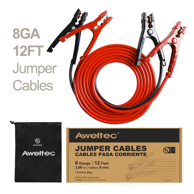 AWELTEC Jumper Cables for car, UL-Listed 8 Gauge 12 Feet Heavy Duty Booster Cables with Carry Bag (8AWG x 12Ft) - Image 2