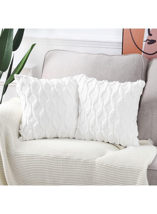 MADIZZ Set of 2 Soft Polyester Short Wool Velvet Decorative Throw Pillow Covers 24x24 inch White Square Luxury Style Cushion Cases European Pillow Shell for Sofa Bedroom - Image 2